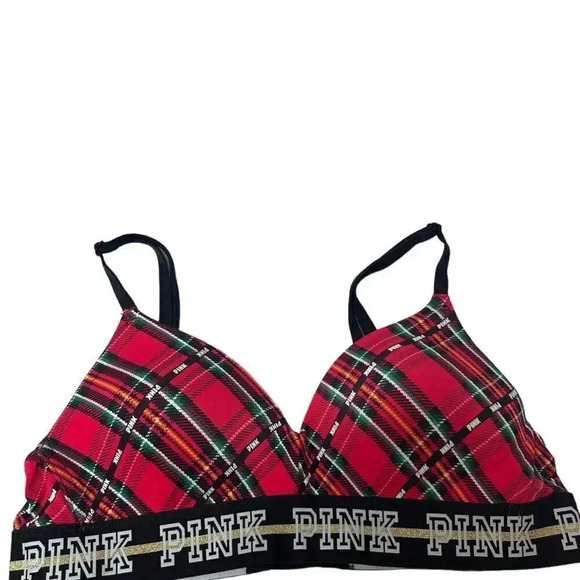 Pink Victoria’s Secret red plaid wear anywhere lightly lined bra size 34A - Picture 2 of 12